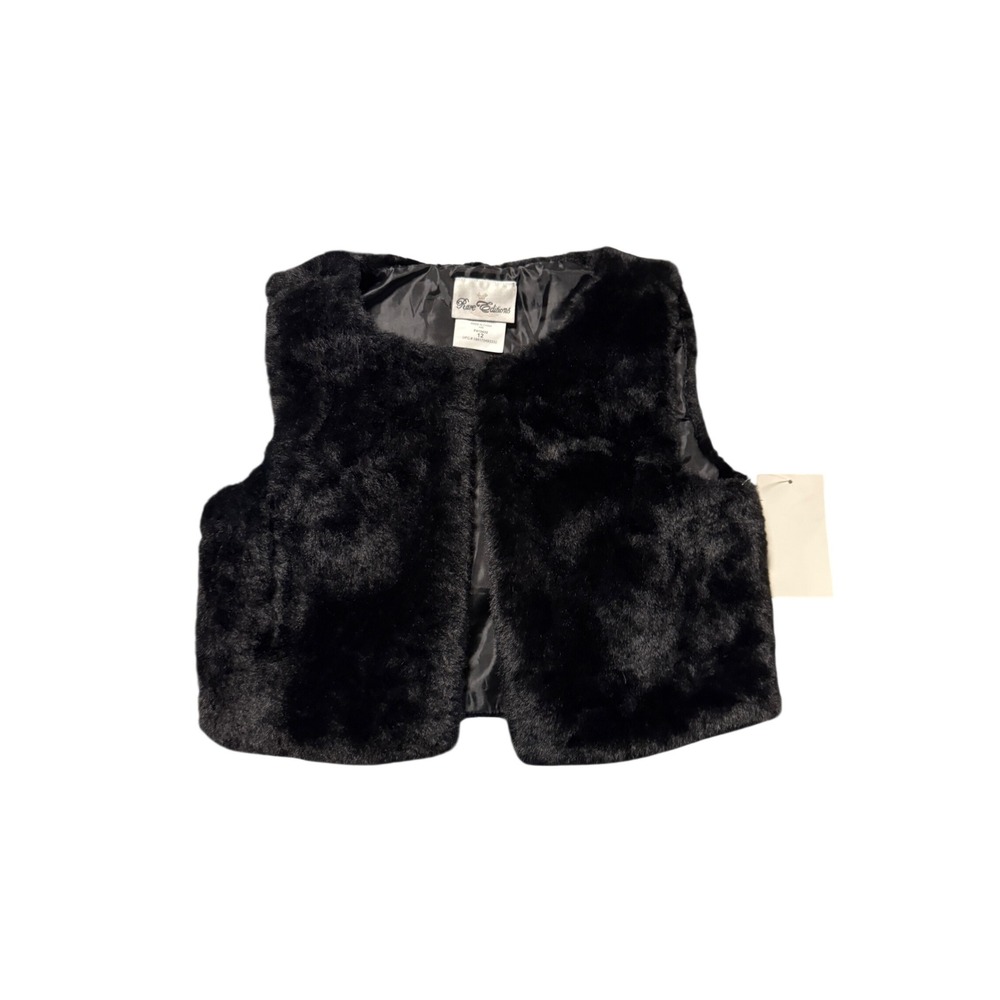 Rare Editions Size 12 Girl Faux Fur Black Vest Formal Glam Special Event